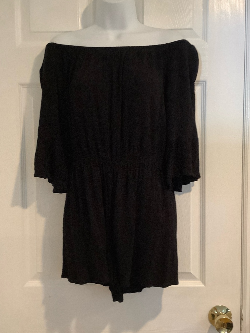 TOPSHOP Black 100% Viscose Off The Shoulder Trumpet Sleeve Whimsigoth Romper 6